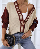 Contrast Button Up Dropped Shoulder Cardigan