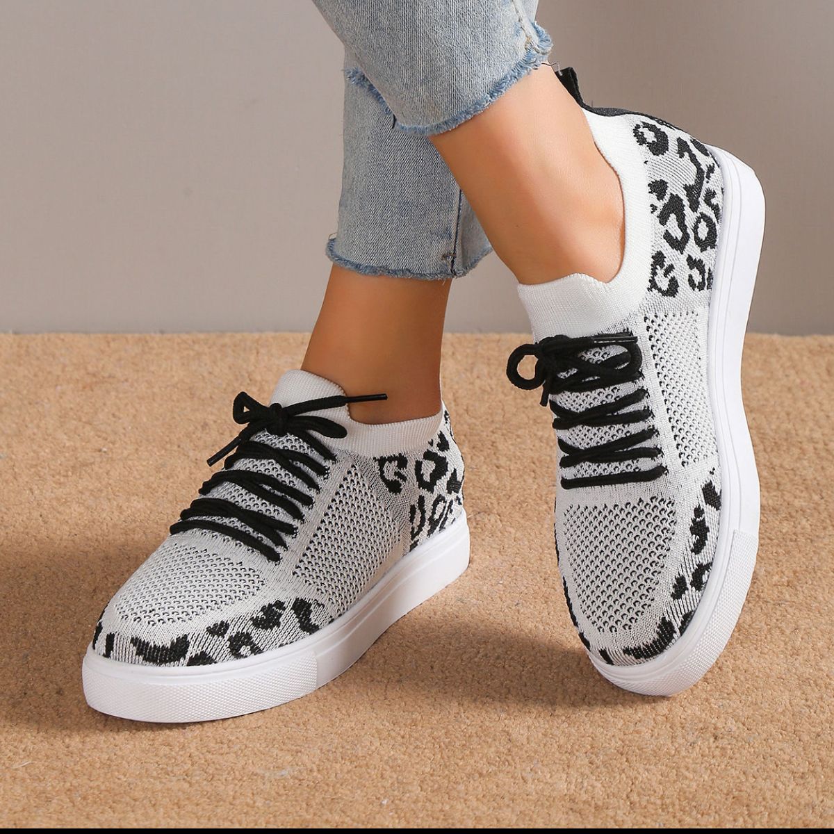 Lace-Up Leopard Flat Sneakers - Body By J'ne