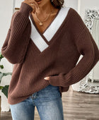 Contrast Dropped Shoulder Long Sleeve Sweater