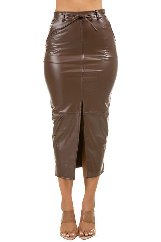 THE MOMENT PU LEATHER LONG MAXI SKIRT