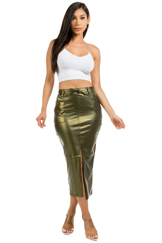 THE MOMENT PU LEATHER LONG MAXI SKIRT