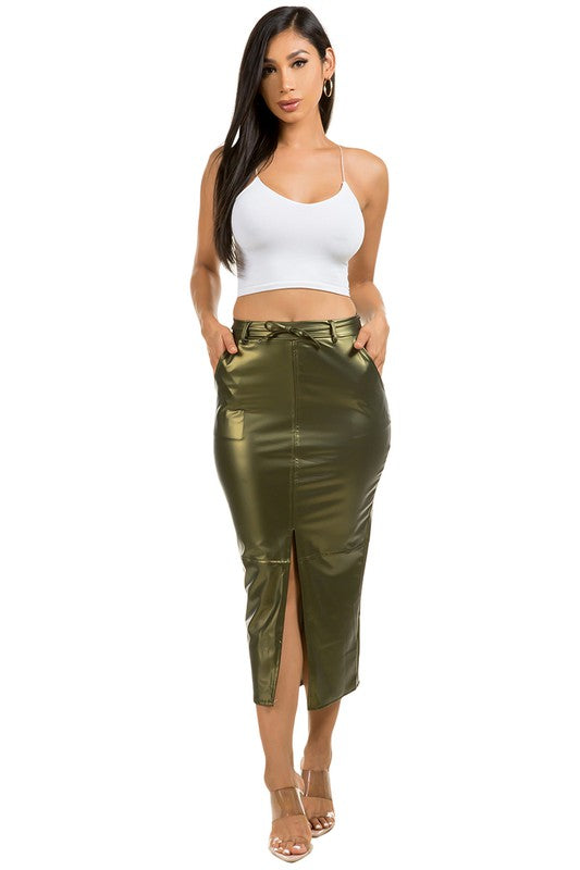 THE MOMENT PU LEATHER LONG MAXI SKIRT