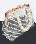 Pearl Studs Handle Cleared Transparent Clutch