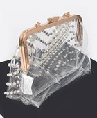 Pearl Studs Handle Cleared Transparent Clutch