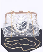 Pearl Studs Handle Cleared Transparent Clutch