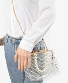 Pearl Studs Handle Cleared Transparent Clutch