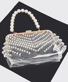 Pearl Studs Handle Cleared Transparent Clutch