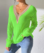 Openwork V-Neck Long Sleeve Sweater