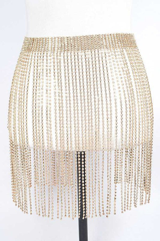Fringe Rhinestone Buckle Chain Belt - Body By J'ne