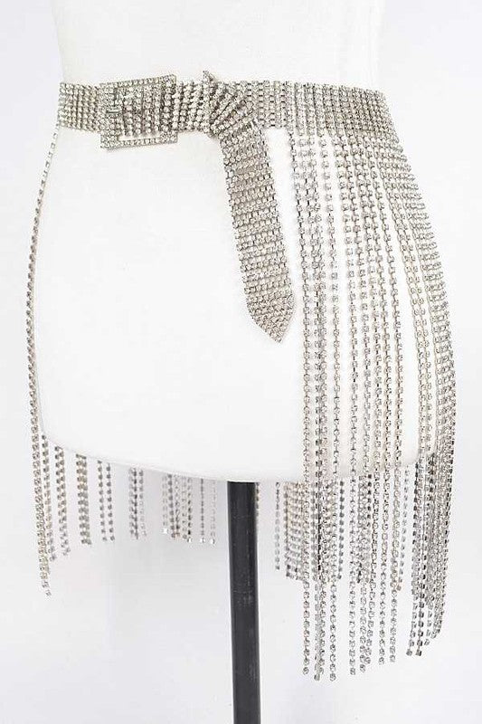Fringe Rhinestone Buckle Chain Belt - Body By J'ne