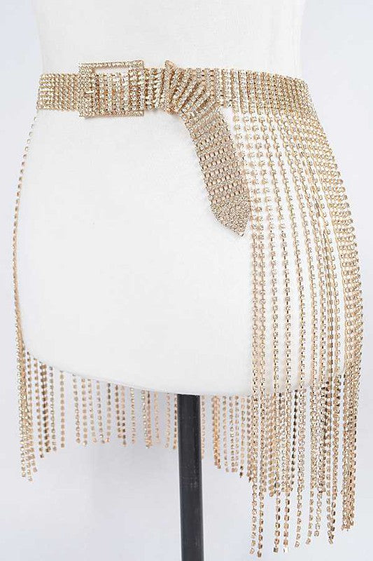 Fringe Rhinestone Buckle Chain Belt - Body By J'ne