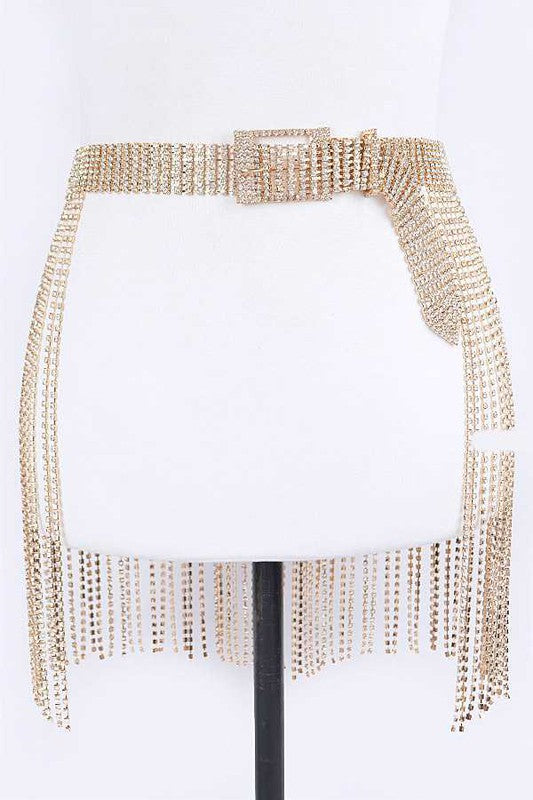 Fringe Rhinestone Buckle Chain Belt - Body By J'ne