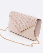 Crystal Pave Pleated Satin Clutch Bag