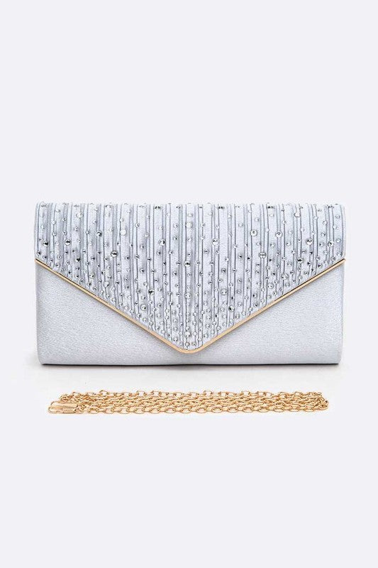 Crystal Pave Pleated Satin Clutch Bag - Body By J'ne