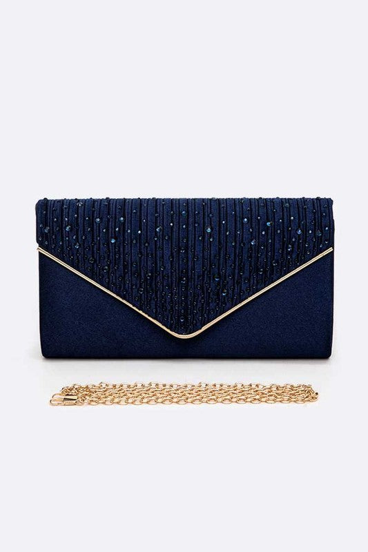 Crystal Pave Pleated Satin Clutch Bag - Body By J'ne