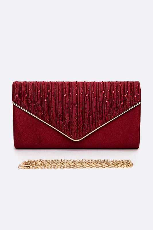 Crystal Pave Pleated Satin Clutch Bag - Body By J'ne