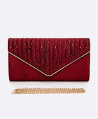 Crystal Pave Pleated Satin Clutch Bag