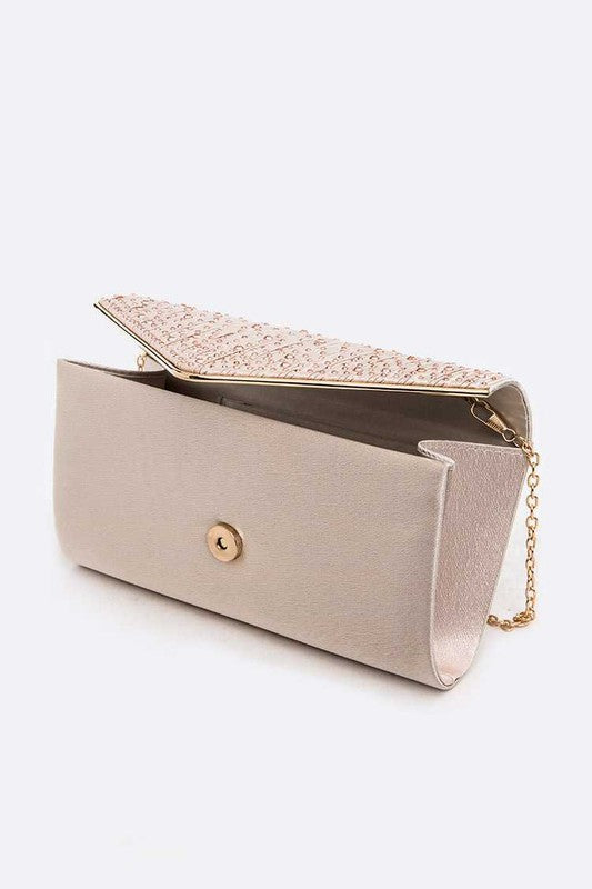 Crystal Pave Pleated Satin Clutch Bag - Body By J'ne