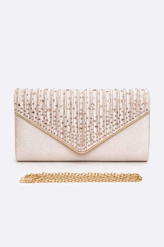 Crystal Pave Pleated Satin Clutch Bag - Body By J'ne