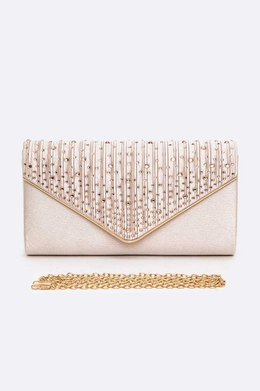 Crystal Pave Pleated Satin Clutch Bag