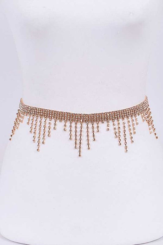 Rhinestone Fringe Chain Belt - Body By J'ne