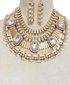 Bejewel Metal Layer Bib Necklace Set