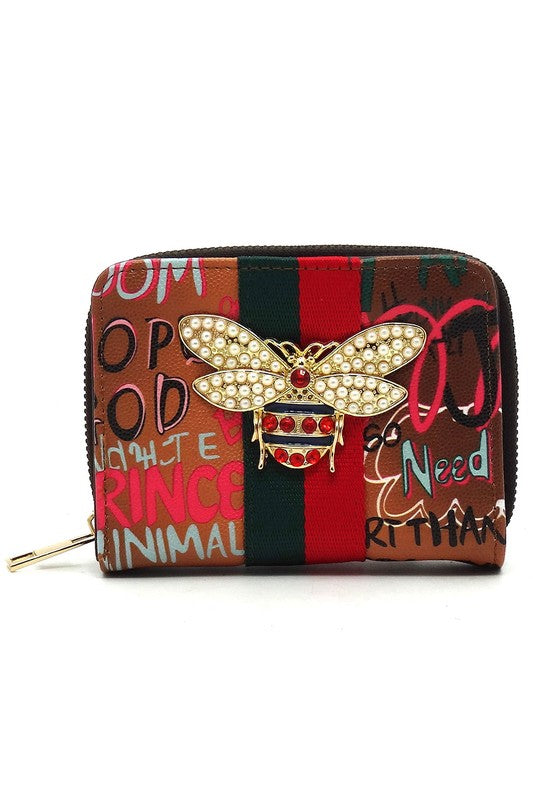Multi Graffiti Print Queen Bee Stripe Wallet - Body By J'ne
