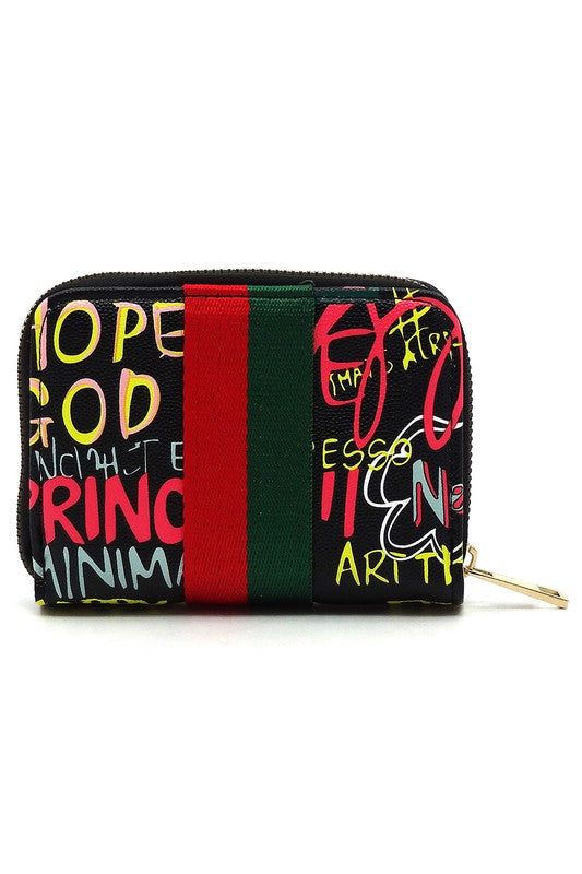 Multi Graffiti Print Queen Bee Stripe Wallet - Body By J'ne