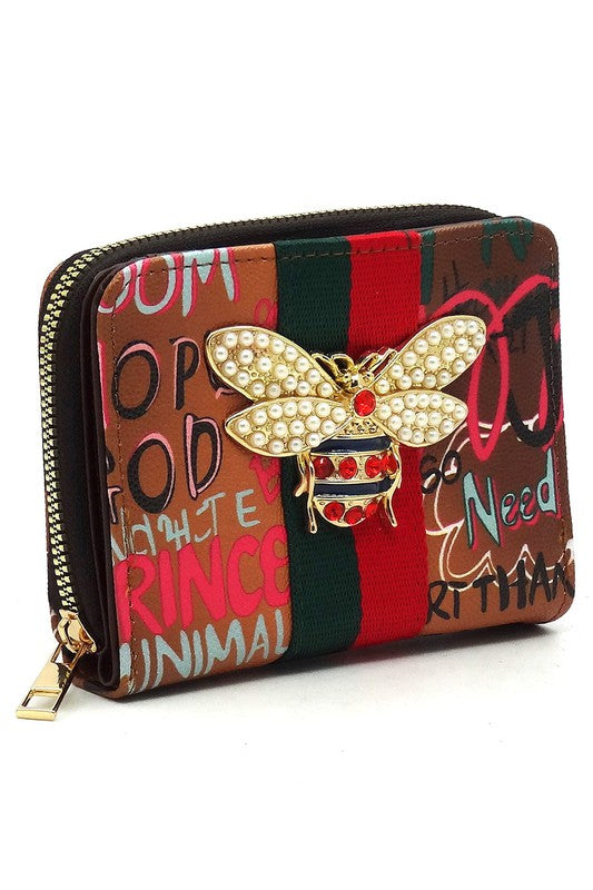 Multi Graffiti Print Queen Bee Stripe Wallet - Body By J'ne