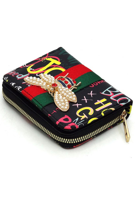 Multi Graffiti Print Queen Bee Stripe Wallet - Body By J'ne