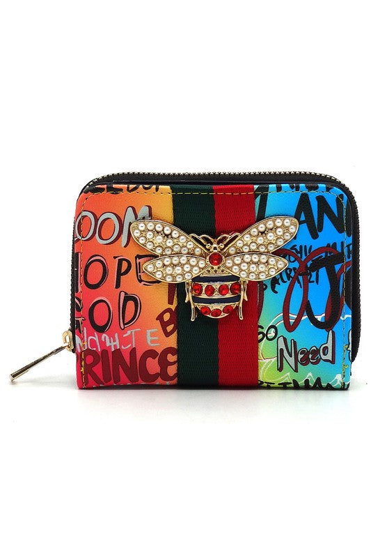 Multi Graffiti Print Queen Bee Stripe Wallet - Body By J'ne