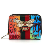 Multi Graffiti Print Queen Bee Stripe Wallet