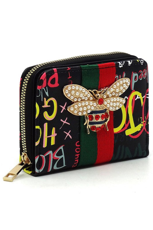 Multi Graffiti Print Queen Bee Stripe Wallet - Body By J'ne