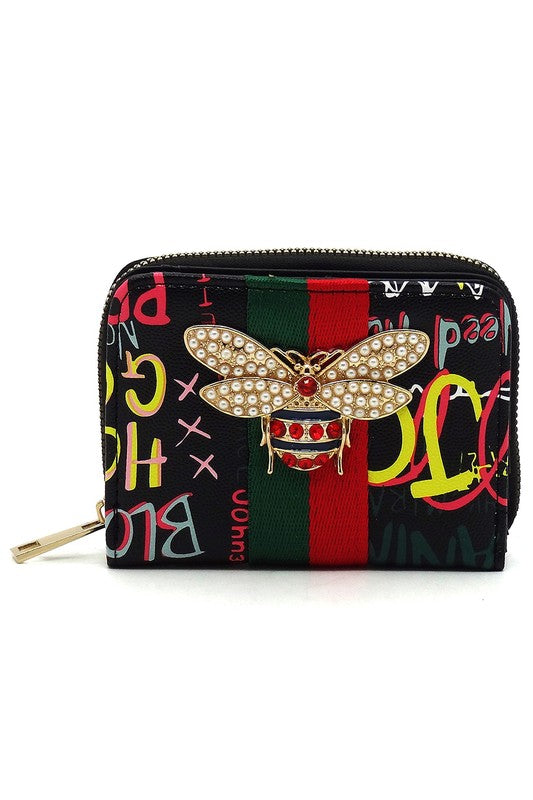 Multi Graffiti Print Queen Bee Stripe Wallet - Body By J'ne