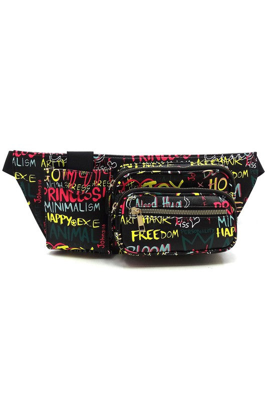Multi Graffiti Fanny Bag Waist Bag - Body By J'ne