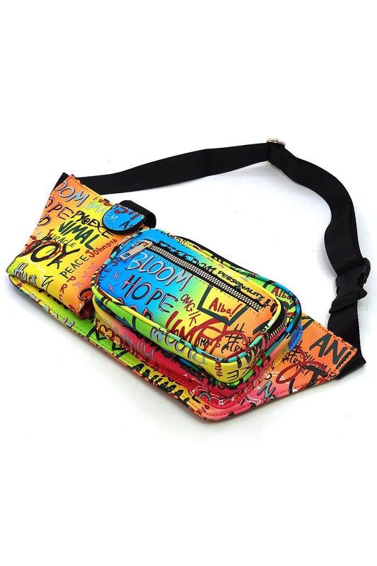 Multi Graffiti Fanny Bag Waist Bag - Body By J'ne