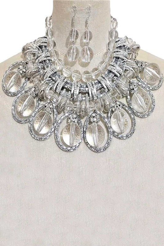 Clear Beads Mix Chain Statement Necklace Set