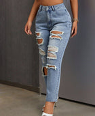 Distressed High Rise Jeans with Pockets