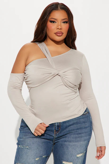 Taupe Twist Off Shoulder Top