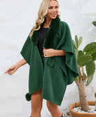 Fuzzy Trim Open Front Poncho