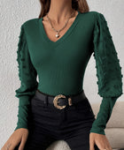 Swiss Dot V-Neck Long Sleeve Top