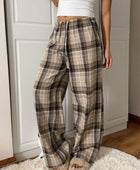 Drawstring Plaid Wide Leg Pants