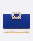 Crystal Buckle Metallic Box Clutch