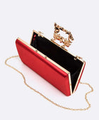 Crystal Buckle Metallic Box Clutch