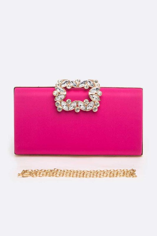 Crystal Buckle Metallic Box Clutch - Body By J'ne