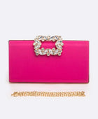 Crystal Buckle Metallic Box Clutch