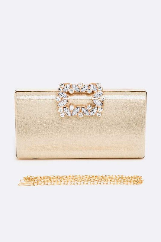 Crystal Buckle Metallic Box Clutch - Body By J'ne