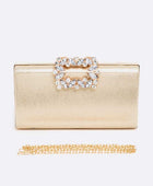 Crystal Buckle Metallic Box Clutch