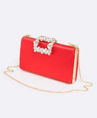 Crystal Buckle Metallic Box Clutch