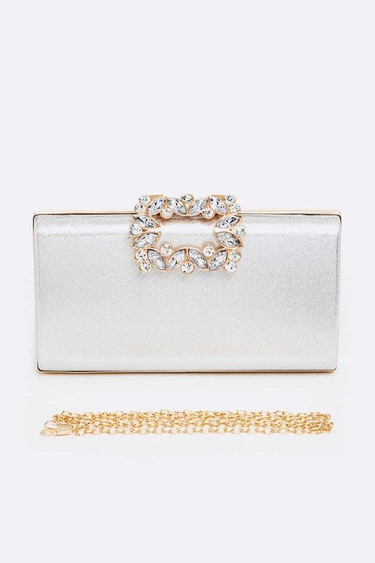 Crystal Buckle Metallic Box Clutch - Body By J'ne